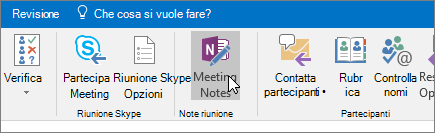 Schermata del pulsante Note riunione di Skype for Business.