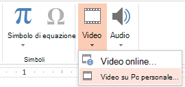 Schermata per l'inserimento di un video