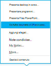 Opzione di creazione condivisa nel menu Presenta in una conversazione di messaggistica istantanea