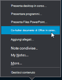 Opzione di creazione condivisa nel menu Presenta