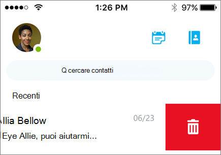 Screenshot di una conversazione eliminata in Skype for Business per iOS.