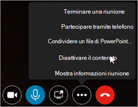 Esempio di come disattivare o attivare il contenuto delle riunioni