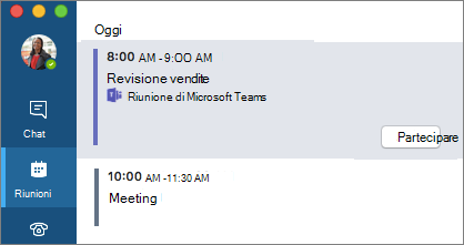 Riunione di Teams nella scheda Riunioni