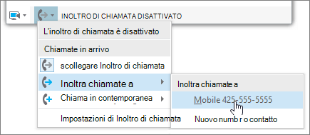 Menu principale menu a discesa Inoltro di chiamata