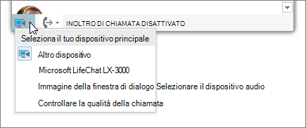 Screenshot che mostra il menu Seleziona dispositivo principale.