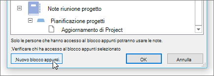 Schermata del pulsante Nuovo Blocco note nella finestra di dialogo Condividi note.
