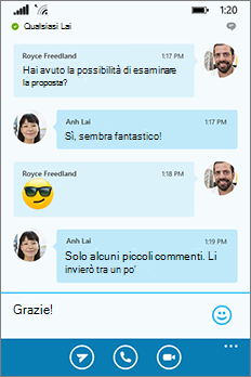 Nuovo aspetto e ambiente di Skype for Business per Windows Phone, finestra delle conversazioni