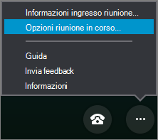 Menu Altre opzioni con opzioni riunione seleccted