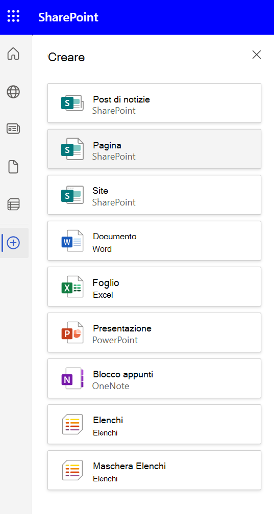 Aggiungere una pagina dalla barra dell'app