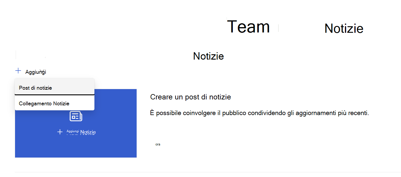 Aggiungere una pagina dalla web part Notizie