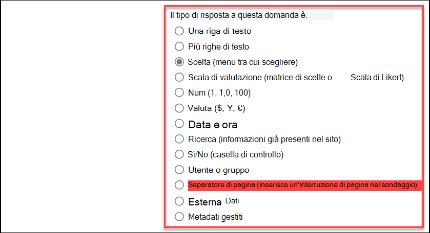 screenshot del tipo di risposta