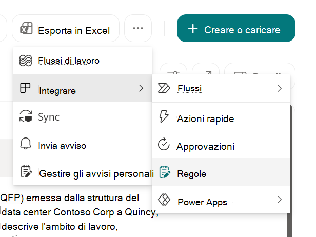 Screenshot che mostra Creare una regola per automatizzare un elenco in SharePoint.