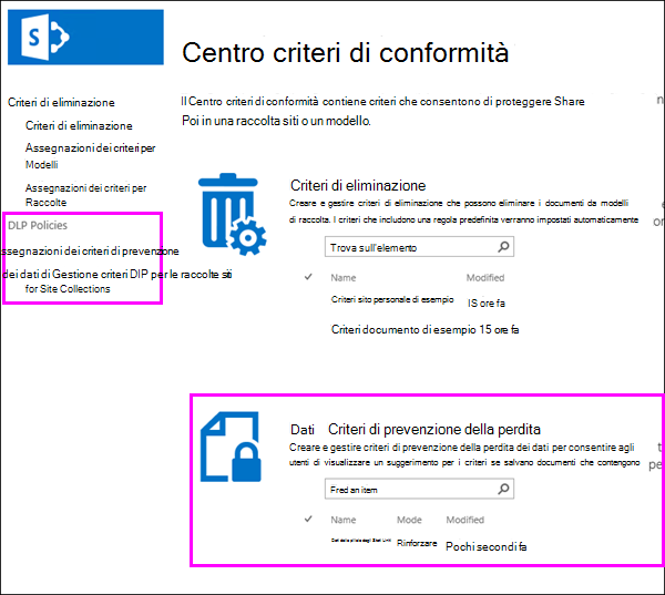 Centro criteri di conformità