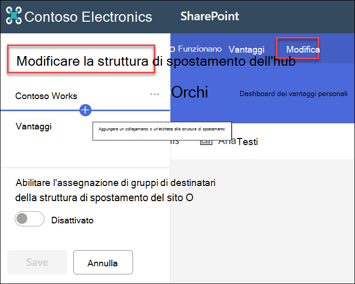 screenshot della navigazione nell'hub di modifica