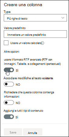 Usare il formato RTF avanzato