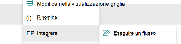 Elemento selezionato con l'opzione per eseguire un passaggio rapido