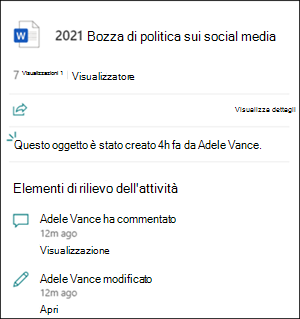 Elementi salienti delle attività della scheda file