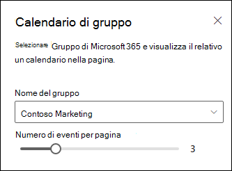 Scelta del numero di eventi da visualizzare nel calendario di gruppo di Microsoft 365 selezionato.