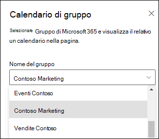 Selezione di un gruppo di Microsoft 365 nel riquadro delle proprietà.