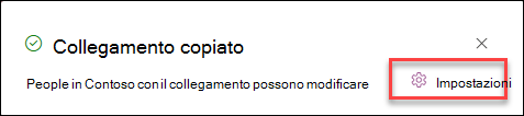 Screenshot delle impostazioni collegamento per le voci di elenco