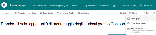 Screenshot del pulsante Condividi nella parte superiore destra della pagina.