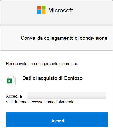 Verifica del collegamento di condivisione esterna di OneDrive per accedere.