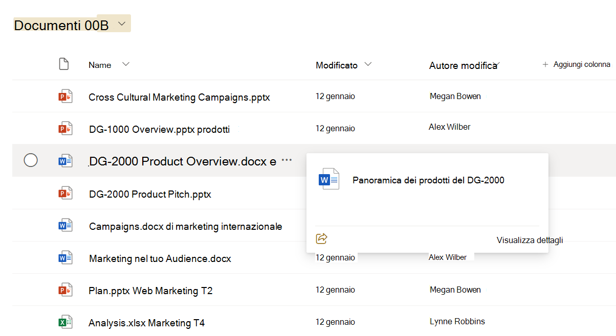 Screenshot dell'apertura di documenti nella raccolta documenti