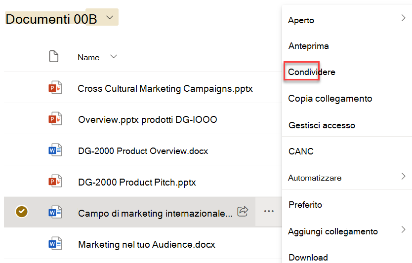 Screenshot della condivisione di un documento dal menu dei tre puntini dell'eclissi
