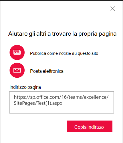 Opzioni per aiutare gli altri a trovare la pagina