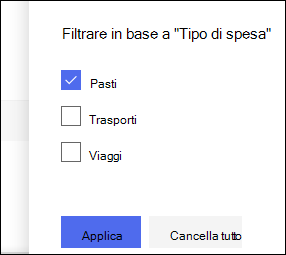 Riquadro Filtro elenco di SharePoint Online