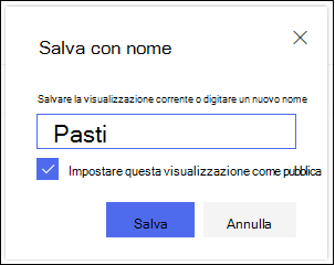 Finestra di dialogo Salva visualizzazione elenco di SharePoint Online