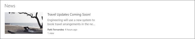 Schermata della web part Notizie di un sito di SharePoint, in cui i post sono stati filtrati