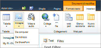 Fare clic sul pulsante Immagine sulla barra multifunzione e selezionare tra computer, indirizzo o SharePoint.