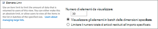 Impostare il numero di elementi da visualizzare nella pagina Impostazioni visualizzazione