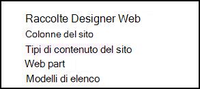 Opzioni di Raccolte Designer Web nella pagina Impostazioni sito in SharePoint Online