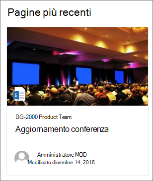 Esempio di immagine di anteprima della pagina nella web part Contenuto evidenziato