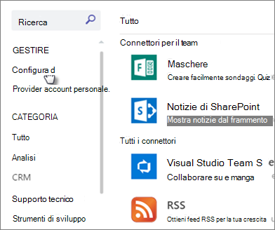 Finestra di dialogo Connettori di notizie