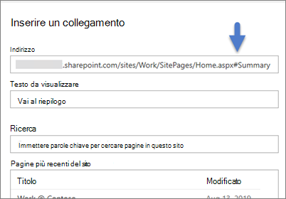 Esempio di collegamento con segnalibro