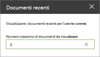 Riquadro delle proprietà per la web part Documenti recenti.