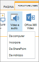 Pulsante Inserisci video o audio nella barra Modifica barra multifunzione