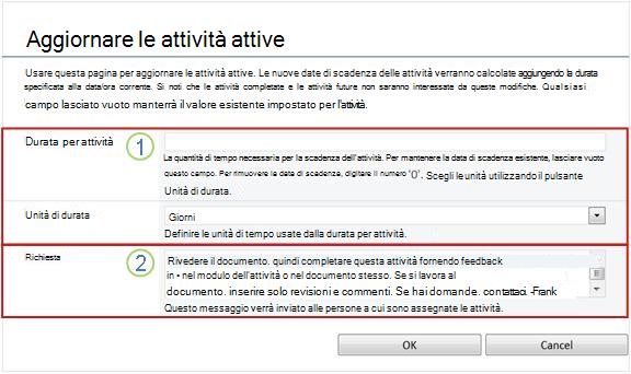 Modulo di modifica per attività attive