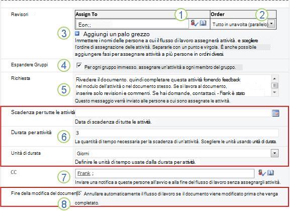 Seconda pagina del modulo di associazione con callout numerati