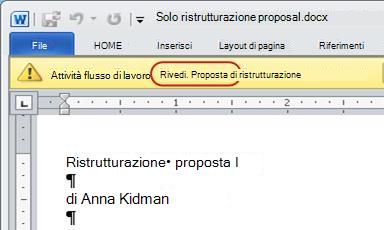 Testo Approvare nella barra dei messaggi dell'elemento
