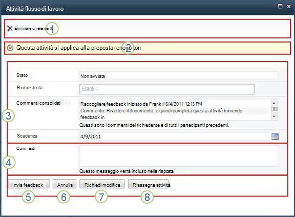 Modulo attività di Raccolta commenti e suggerimenti con callout dei campi