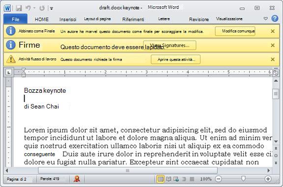 Elemento da rivedere con tre barre dei messaggi