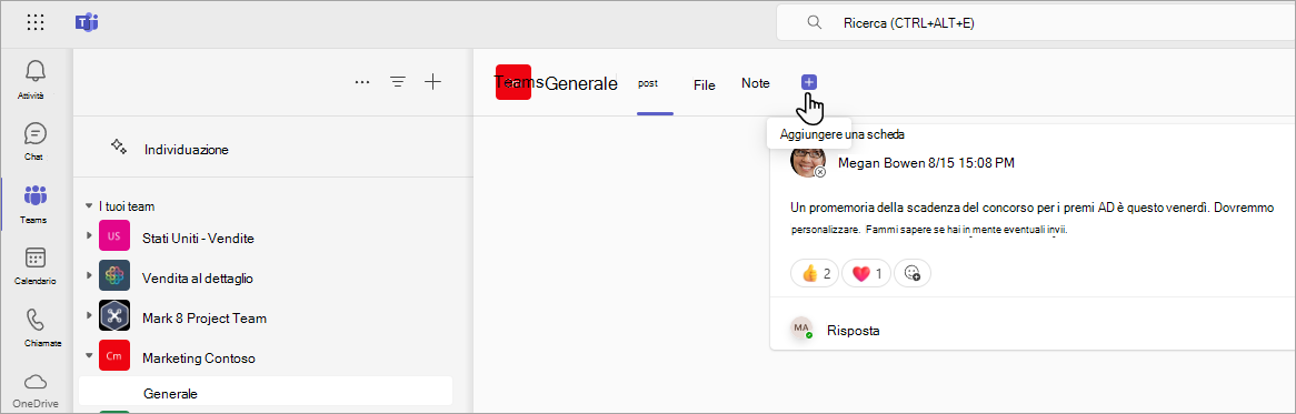 Finestra di dialogo che mostra come aggiungere una scheda di SharePoint a un canale in Teams.