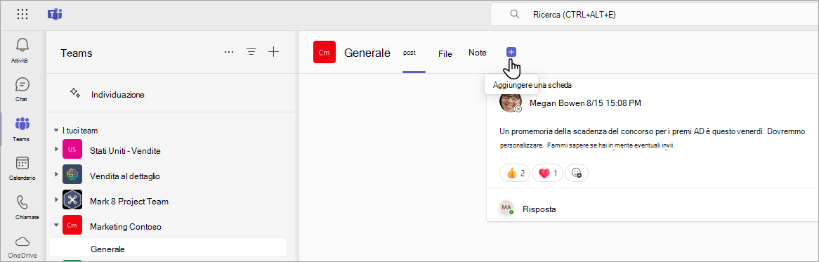 Aggiunta di una scheda SharePoint a Teams.