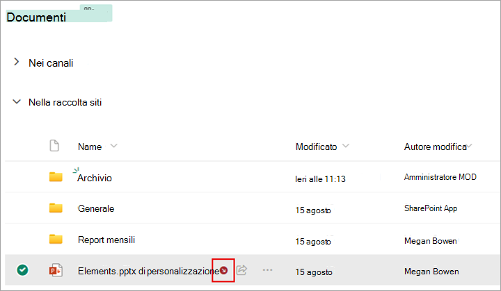 Accanto al file estratto viene visualizzato un simbolo.