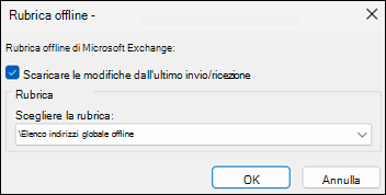 Opzione Scarica rubrica in Outlook