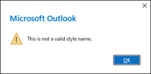 Errore di stile valido di Outlook